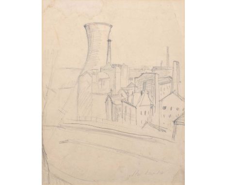 Alan Lowndes (1921-1978) "Cooling Tower, Stockport" Signed, titled on gallery label - 'The Gallery, Manchester' verso, pencil
