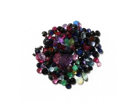 A quantity of unmounted assorted gemstones, to include sapphire, ruby, emerald, opal, amethyst, cubic zirconia, etc. (qty.)Co