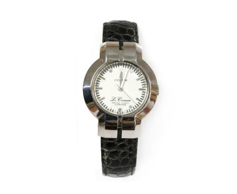 A stainless steel Corum 'Le Cronum' automatic strap watch, 37mm diameter with a white dial, baton and dot hour markers, centr