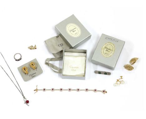 A quantity of costume jewellery, to include a pair of Christian Dior clip earrings, with box, a pair of imitation pearl earri