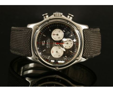 A gentlemen's stainless steel Ebel 1911 automatic chronograph E9137260, 42.5mm diameter with a black dial with raised silver 