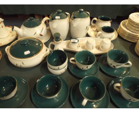 A Collection of Denby Green Wheat Breakfast Wares to Include Tea Pot, Two Hotwater Jugs, Lidded Tureen, Six Cups and Saucers,