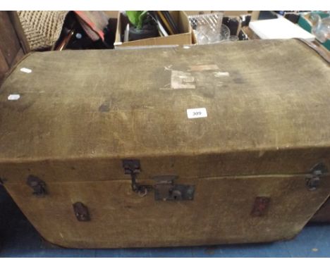 A Canvas Covered Dome Top Vintage Cabin Trunk with Inner Tray, 76cm Long