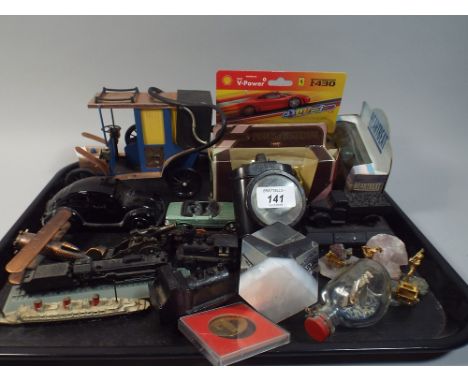 A Tray Containing Various Vintage Toys, Torch, Ship in Bottle