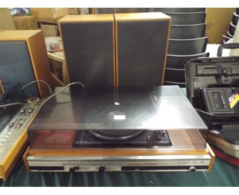 A Vintage His Master's Voice Stereo System with Garrard Deck and Speakers
