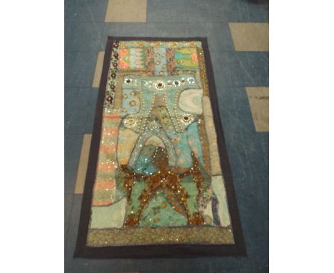An Indian Bead Work Jewelled and Sequined Fabric Panel, 125cm x 60cm 