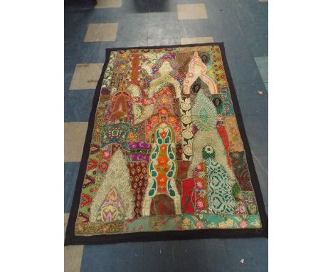 An Indian Embodied Fabric Panel with Bead Work and Sequin Decoration, 145x88cm 