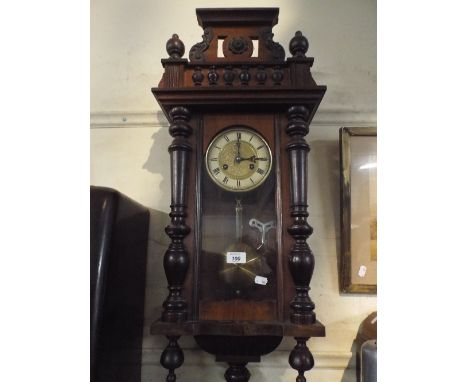 A Late Victorian Mahogany Wall Clock with Half Pilaster Decoration, 81cm high 