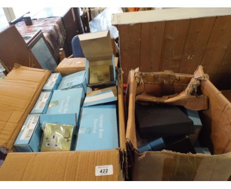 A Box Containing a Large Quantity of Heritage Brass Single Sockets, Light Switches Etc  