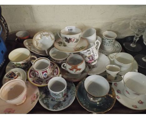 A Tray Containing Various Decorated Cabinet Coffee Cans and a Saucers 