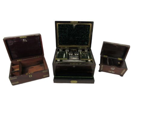 A fine quality Victorian rosewood cased Ladies Vanity Set, the lift top with velvet and tooled leather pouch with mirror, abo