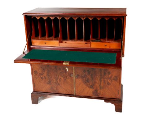 An attractive 20th Century Scottish mahogany Bureau, the top with crossbanding and ebony string above drop front with fitted 