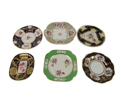 An antique Spode porcelain Plate, with embossed and hand painted floral&nbsp; decoration, light green border; four attractive