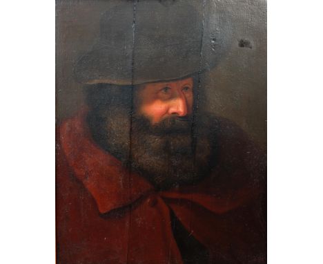 In the Manner of Sir Anthony Van Dyck (1599-1641)  "Portrait of a bearded Gentleman with black wide brim hat, with red overco