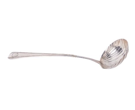 An important Irish Provincial&nbsp;silver&nbsp;Ladle, by George Moore, Limerick, c. 1770, the shaped handle with naïve design