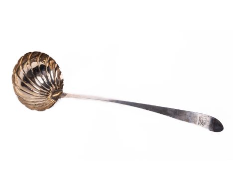 A fine quality Irish Georgian period Ladle, by John Pittar, Dublin, c. 1783, the shaped handle with etched crest of pelican f