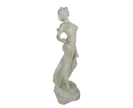 &nbsp;In the Manner of Adolfo Cipriani, Italian (1857-1941)  "Art Nouveau Lady with Butterflies," marble depicting elegant la