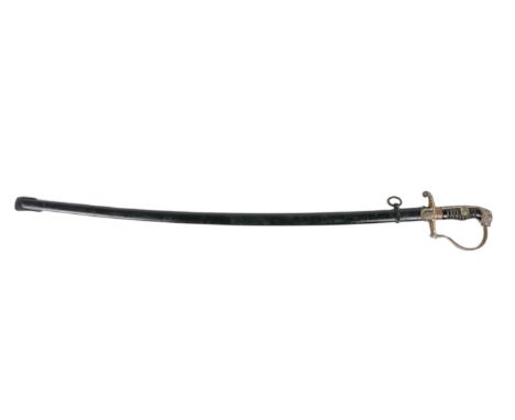 Militaria:&nbsp; A 20th Century Elkhorn, Solingen Army Issue Sword,&nbsp;the hilt with lion head with inset ruby type stone e