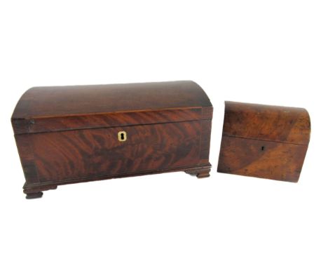 A 19th Century domed top Stationery Box, with rosewood crossbanding with fitted interior and bracket feet, together with a sm