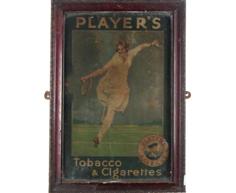 An original lithographic coloured Advertisement Print, for 'Players' Tobacco &amp; Cigarette's - depicting Lady playing Tenni