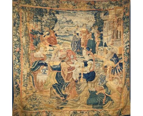 A rare mid-sixteenth Century Flemish allegorical Tapestry, depicting "The Choice of Hercules," 10.5 feet x 10.5 feet (126" x 