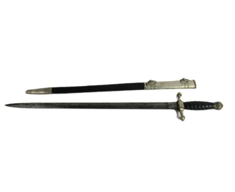 Militaria: An early 20th Century Naval Short Sword, the handle with ornate pommel leather and cross wire grip with cruciform 