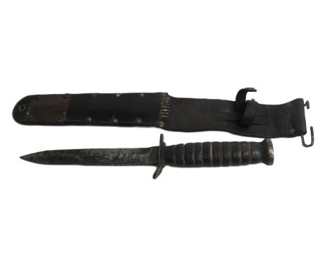 Militaria: A Rare World War II Army Issue 'U.S. Marines' Dagger, with pointed blade, inscribed, in original leather scabbard 