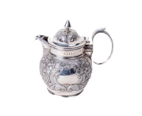 A fine quality Irish Georgian period Teapot, by Edward Crofton, Dublin c. 1818, the hinged lid with finial and leaf decoratio