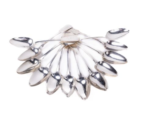 A set of 12 Irish and English Georgian &amp; Victorian silver Serving Spoons, crested uniformly, some of rat-tail design by P