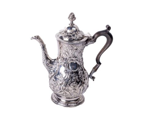 A fine quality 18th Century Irish silver Coffee Pot, by William Thompson, and Michael Cormick, c. 1780's, the domed hinged li