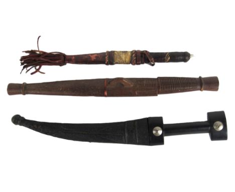 Militaria: Ethnographical&nbsp;- A 19th Century Persian 'Jambiya' the double sided and curved blade housed in embossed leathe