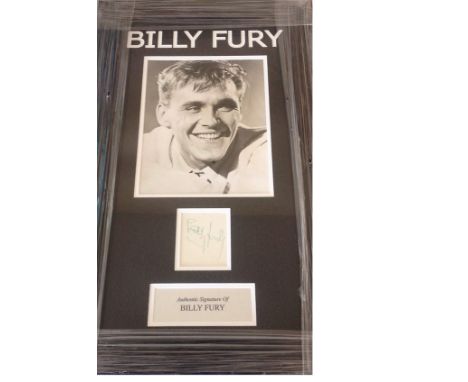 Music Billy Fury 23x14 overall professionally framed signature piece including mounted 10x7 b/w photo, signature mounted belo
