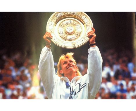 Signed Martina Navratilova Photo, 18" X 12" Depicting Legendary Czech Tennis Player Martina Navratilova Holding Aloft The Ven