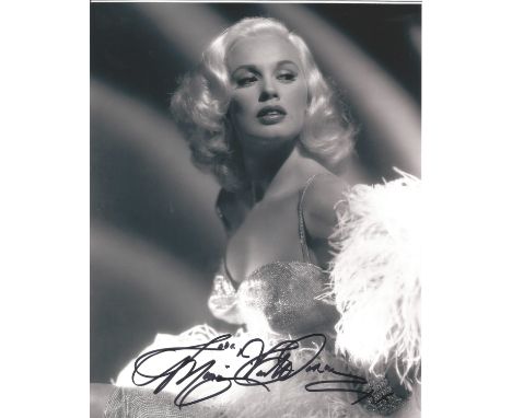 Mamie van Doren signed 10x8 b/w photo. American actress, model, singer, and sex symbol who is known for being one of the firs
