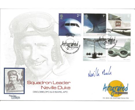 Squadron Leader Neville Duke Ww2 Fighter Pilot Signed Autographed Editions First Day Cover. Good Condition. All signed items 