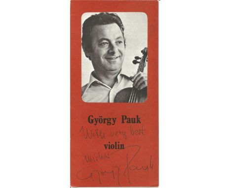 Gyorgy Pauk violinist signed biographical booklet with portrait photo to front signed on this page. Good Condition. All signe