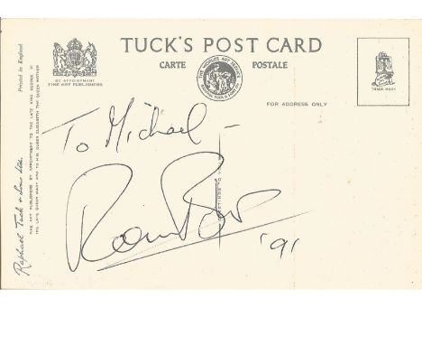 Ronnie Barker 5x3 signed post card dedicated to Michael. Ronald William George Barker, OBE (25 September 1929 - 3 October 200