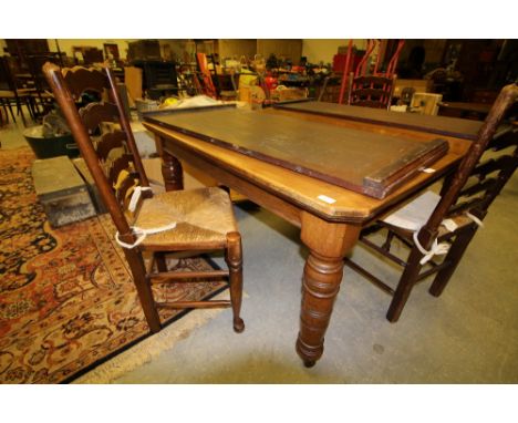 Victorian Oak Dining Table &amp; 6 Ladder Back Chairs