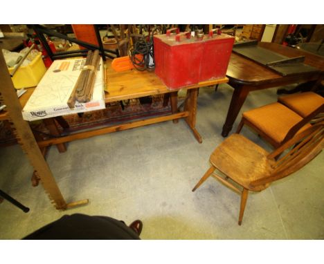 Pine refectory table and bench and stick back chair