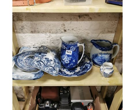 SHELF LOT OF BLUE &amp; WHITE CHINA