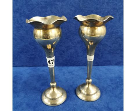 PAIR OF SILVER BUD VASES