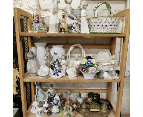 3 SHELF LOTS TO INCLUDE LLADRO, NAO, BELLEEK ETC