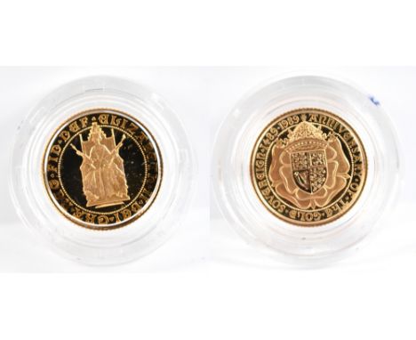 An Elizabeth II '500th Anniversary of the First Gold Sovereign 1489/1989' half sovereign, 1989, encapsulated and cased with c