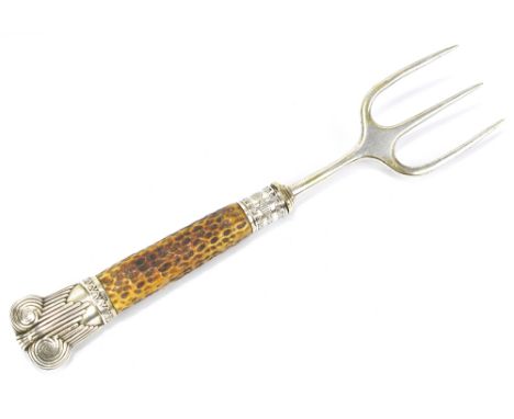 HARRISON BROS &amp; HOWSON; a Victorian hallmarked silver mounted and antler handled bread fork, Sheffield 1865.Additional In