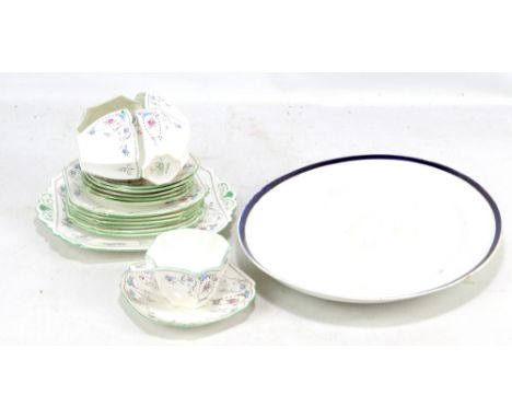 SHELLEY; a floral decorated part tea set comprising sandwich plate, six side plates, saucers and five teacups, printed marks 