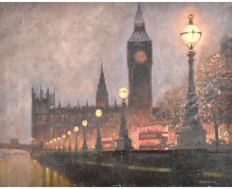 R WHITAKER; oil on board, 'Houses of Parliament', signed lower right, 40.5 x 50.5cm, unframed. (D)Additional InformationThis 