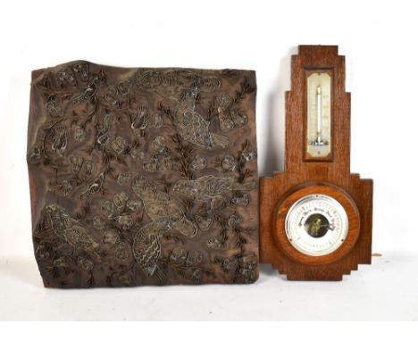 A printing block depicting birds, also an Art Deco style barometer (2).Additional InformationBlock approx 34 x 34cm. Baromete