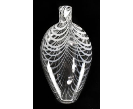 A late 19th century clear and white opaque trailed Nailsea flask, length 20.4cm.Additional InformationLight general surface w