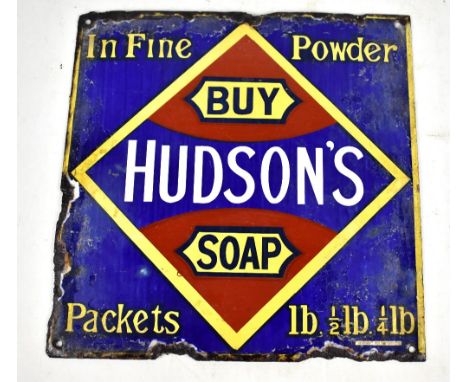 An original enamel advertising sign inscribed 'Buy Hudson's Soap, in fine powder', 31 x 30cm.