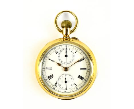 An 18ct yellow gold cased open face crown wind pocket watch, the circular enamel dial set with Roman and Arabic numerals and 